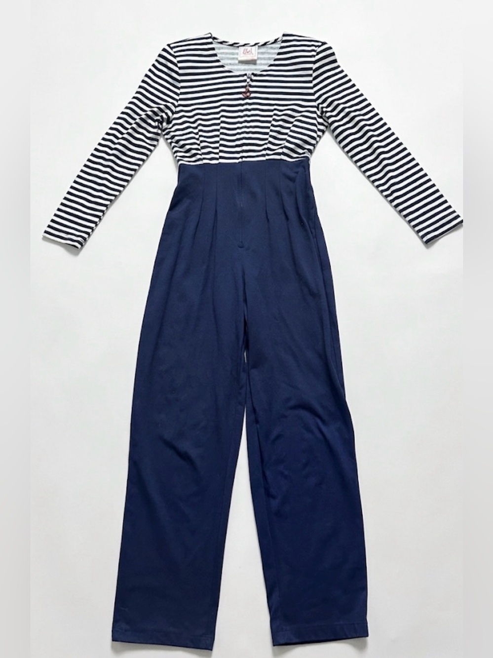 Eber San Francisco Nautical Jumpsuit Blue White Striped Anchor Zip Size 3 VTG